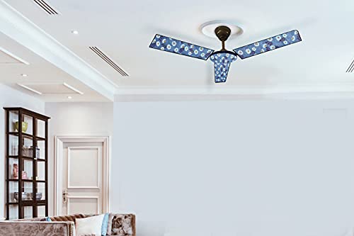 Image of Stylista Waterproof & Dustproof Three Blade Ceiling Fan Cover with attachable Enclosure Set of 4 Fan Covers Floral Pattern Blueish Grey