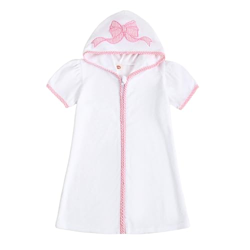woshilaocai Toddler Baby Swim Cover Up Boy Girl Terry Cloth Hooded Zip-up Cover Ups for Swimwear Summer Beach (Bow-Pink,18-24 Months)