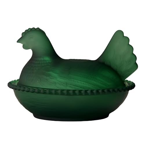 Dcaknri Vasos de cristal con forma de pollo, cuenco de caramelo retro con tapa, plato de postre para aperitivos, adorno para decoración del hogar, cuenco de dulces cubierto