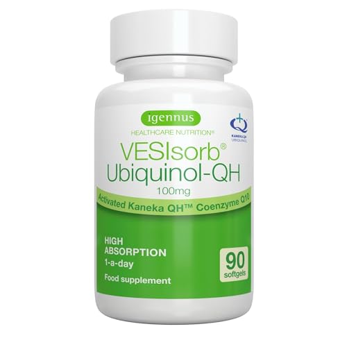 Igennus VESIsorb Ubiquinol Avanzado 100 mg, 90 Cápsulas Blandas, 600% de Biodisponibilidad, Suplemento de Coenzima Q10 Hidrosoluble, Acción Rápida, Energía y Salud Cardiovascular,Suministro de 3 Meses
