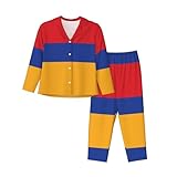 XZDZWK Flag of Armenia Damen Langarm Pyjama Set Mode Weich Atmungsaktiv Winter Herbst, Schwarz , XXL