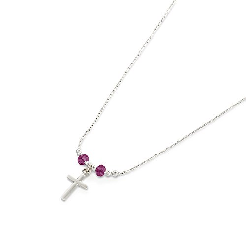 Girl's 925 Sterling Silver Cross Pendant Necklace Made with Purple Swarovski Crystals, 16" + 4" Extender - Image 5