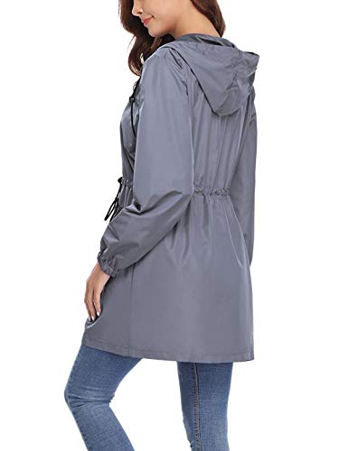 Aibrou Women Light Rain Jacket Waterproof Plus Size Outdoor Trench Raincoat with Hood Lightweight Gray Medium - Thumbnail 3