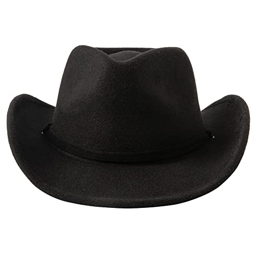 Image of Jastore Kids Girls Boys Wide Brim Western Cowboy Cowgirl Hat with Wind Lanyard Felt Fedora Hat