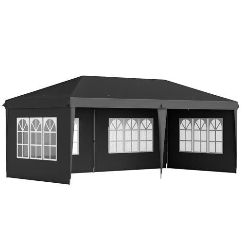 Outsunny Carpa de jardín desplegable de 3 x 6 m, altura ajustable, con paredes laterales, bolsa de almacenamiento, color negro