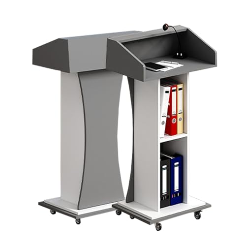 キャスター付き演台演説台移動式 司会者台 木製表彰台 受付カウンター 教会/教室用モバイル演台プレゼンテーション/講義/結婚式/会議のスピーチ用の表彰台 グレー キャスター付き