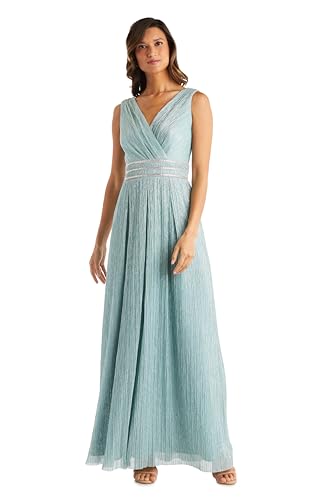 Image of R&M Richards Women's Sleeveless Maxi Dress - V-Neck Pleated Long Formal Gown W /Rhinestone Trim - Party & Cocktail Attire