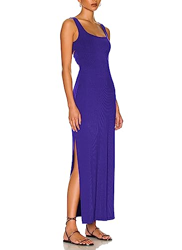 Image of ALENDA DANMOS Women Backless Maxi Dress High Sides Slit Bodycon Tank Dress Twist Low Back Casual Sundress 122