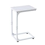 BETTAHOME C Shaped End Table, Side Table, for Couch, Bed, Chair, Living Room, Bedroom, Slides Under Sofa, Tray for Snack, Laptop, TV Dinner, Marble Color Top BT001C