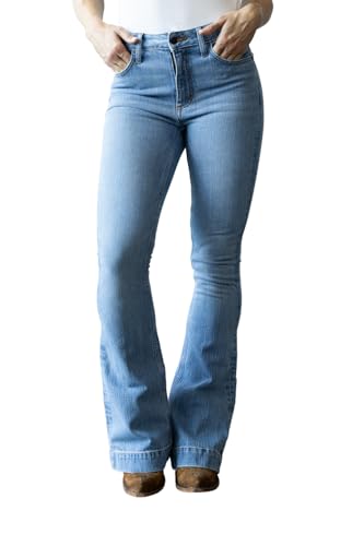 Kimes Ranch Women's Jennifer Casual Durable Western Ultra-High Rise & Wide Flare Leg Light Wash Denim Jeans