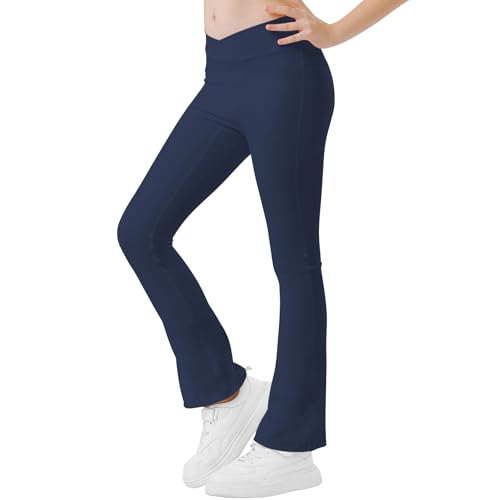 B&GCozy Girls Flared Leggings Yoga Dance Pants Kids Cross High Waisted Pants for Girls with Pockets Size 6-15 Years
