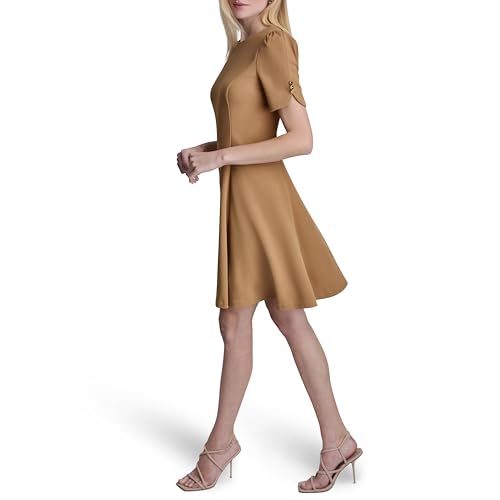 Image of DKNY Women's Button Short Sleeve Fit and Flare Dress