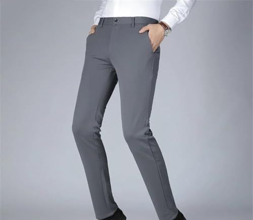 Mens Casual Straight Trousers High Waist Stretch Business Work Slim Fit Korean Style Suit Pants2