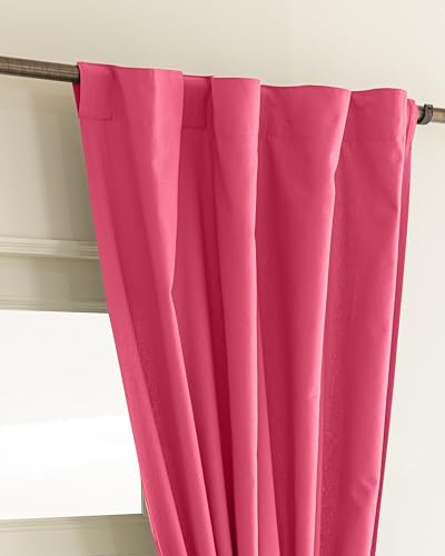 Image of THE LINEN COMPANY Cotton Curtains 5 Feet for Window, Solid Duck Canvas Window Curtains for Bedroom & Kitchen, 5ft Set of 2, Pink