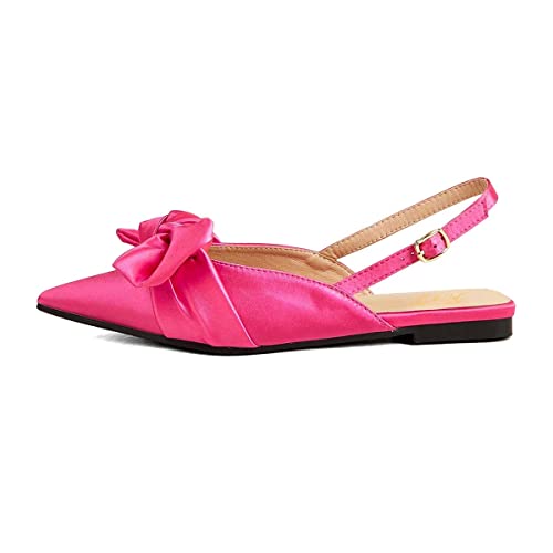 FOWT Women Bow Pointed Toe Pumps Slip on Comfortable Flats Elegant Office Dance Prom Slingback Shoes Size 4-15 US2