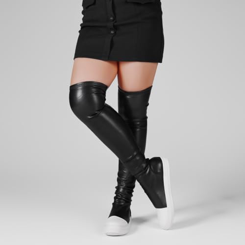 Knee High Boots for Women Flat PU Leather Round Toe Comfortable Booties3