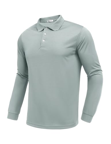 PINSPARK 1 Pack Mens Long Sleeve Golf Polo Shirt Moisture Wicking Quick Dry