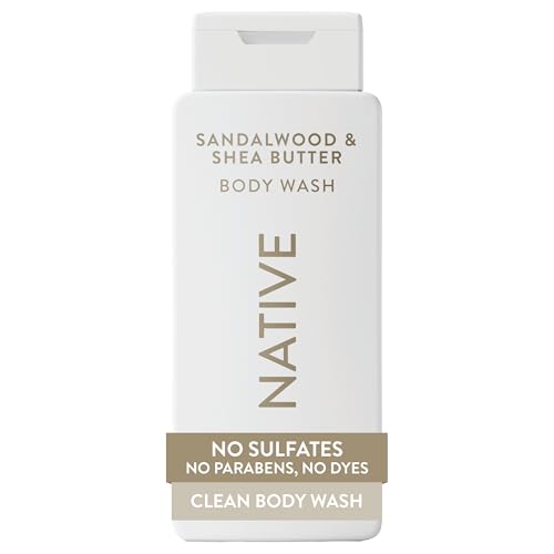 Image of Native Clean Body Wash, Gentle & pH-balanced for Sensitive Skin, 24-Hr Freshness for Men & Women, Vegan & Cruelty-Free, Free of Sulfates & Parabens, Sandalwood & Shea Butter, 18 fl oz