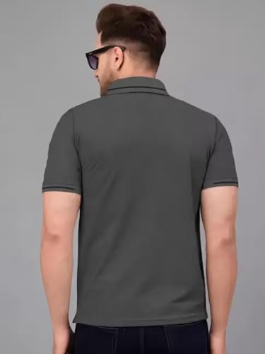 Image of Jump Cuts Mens Pique Polo Neck Half Sleeve Dark Grey Cottonblend Slim Fit T-Shirt