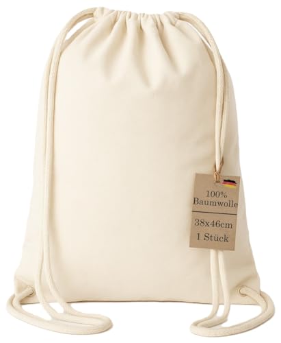 Stoffbeutel Turnbeutel Baumwolle 38x46cm – OEKO-TEX® 100 zertifiziert – Sportbeutel mit Kordelzug – Nachhaltiger Baumwollbeutel Jutebeutel für Sport, Schule & Freizeit (1, natur, 38x46cm)
