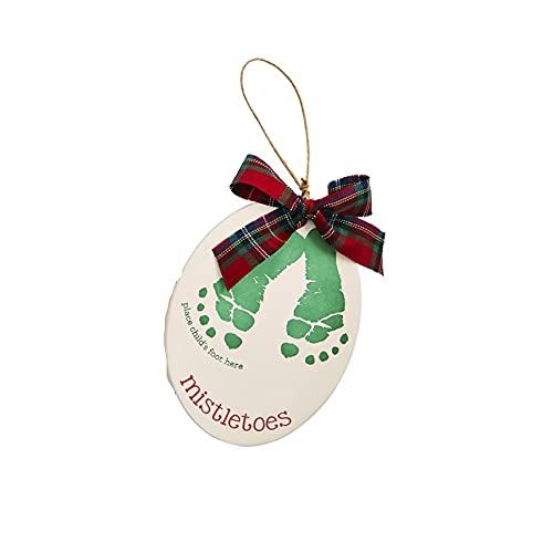 Image of Mud Pie Baby Footprint Christmas Ornament, Mistletoes, 5" x 4"