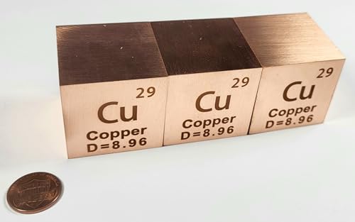 Image of 1.5 inch 38.1mm Copper Metal Cube Cu up to 99.9% Pure Periodic Table Element Engraved Density Collection Science Education Display Block Cube + Acrylic Case Box - 1PC