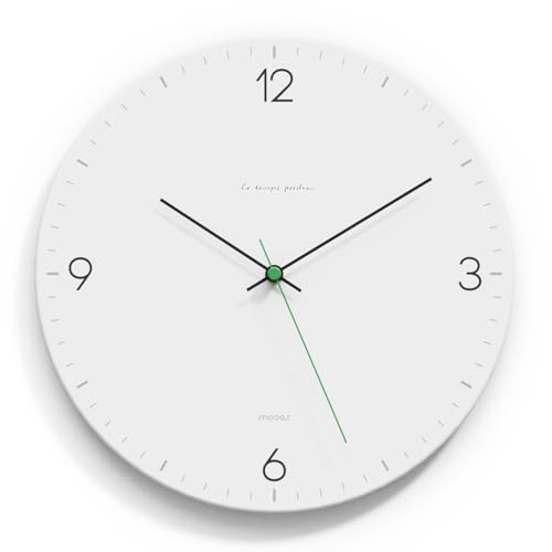 Image of mooas Flatwood Wall Clock,12 inch Non-Ticking Sweep Movement (Simple White) | Decorative Battery Operated Wall Clock for Home Living Room Kitchen Bedroom Office School