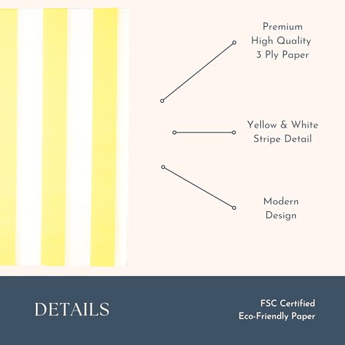 Image of Bonjour Fete Yellow Cabana Stripe Guest Towels, Pack of 20, 4.25x7.75 inch