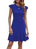 HELYO Women's Petite Elegant Ruffle Hem Short Solid Flutter Sleeve Petite A-Line Club Cocktail Dress Summer Casual Party Dresses 619 (Royal Blue, M)