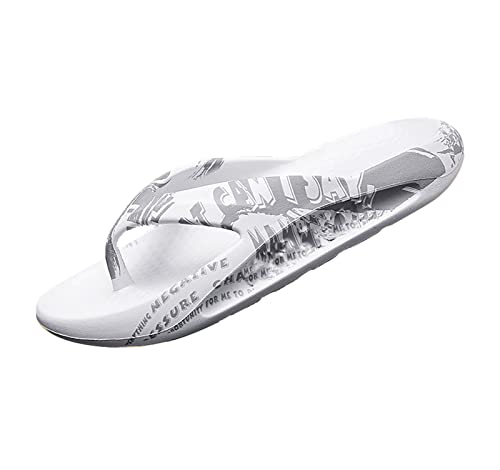 KECENWEL Tanga Liviana Flip Floop, toboganes cómodos para Hombres, Sandalias Unisex Flip Flops con Soporte de Arco, Zapatillas de Playa de Secado rápido, Soles Antideslizantes,Print White,46 EU