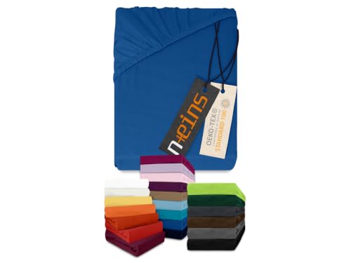 npluseins Jersey Spannbetttuch Baumwolle, 200x220 cm, Royalblau – Ansicht 1