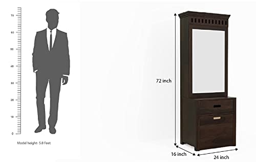 Image of Solid Wood Wooden Dressing Table for Bedroom with 2 Drawer, Mirror and Huge Storage Space | Long Dresser Table with Mirror | (Antique-Style-03)