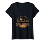 Mujer Estampado Vintage Salunga, Pennsylvania Mountain Senderismo Camiseta Cuello V