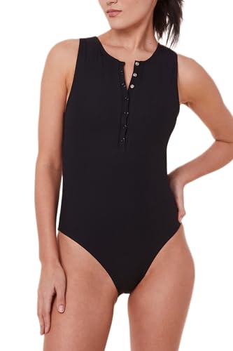 Andie Swim Womens Malibu One Piece Swimsuit Compressive Bathing Suit Medium Coverage Regular Torso Fit Ribbed Fabric - M/Black