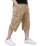 EKLENTSON Mens Cargo Shorts Relaxed Fit Outdoor Summer Shorts for Men Cotton Work Capri Shorts Baggy Khaki Shorts Men, Khaki, 36