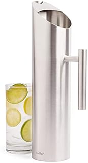 VonShef Stainless Steel Water Jug with Ice Guard, 1.7L Carafe w/ Brushed Finish, 3 Pint Pitcher for Cold Beverages Perfect for Iced Tea, Juice & Milk