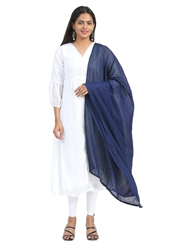 Image of Miraan Solid Pure Cotton Dupatta with Pom Pom Border, 2.25 meters length (DUPCOTTON)