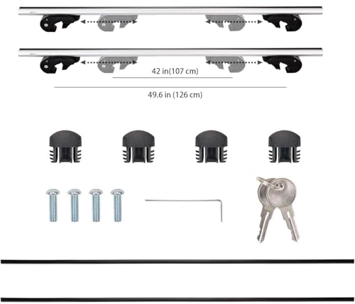 Amazon Basics Cross Rail Roof Rack, 56 inches, Fits up to 49.6" Spans between Raised Side Rails with Gap, 2-Pack, Black/Silver view 3