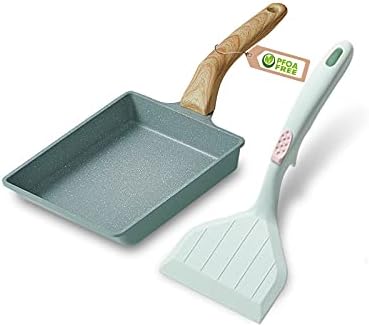HARLIANGXY Tamagoyaki Japanese Omelette Pan with Silicone Spatula, Egg Frying Pan, Japanese Square Pan, Egg Roll Pan for Stovetop and Induction, Non-Stick Coating (PFOA Free), 20 x 15 cm