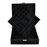 GYJOYERO Portagioie 25,4 x 25,4 cm, con manico a 2 strati, organizer per gioielli, anelli da donna, orecchini, con serratura GY641 (nero)