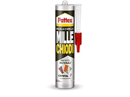 Pattex Mille Chiodi Crystal - Adhesivo sellador óptimo para cristales y espejos, adhesivo de montaje de calidad, pegamento potente para muchos materiales, 1 cartucho de 290 g