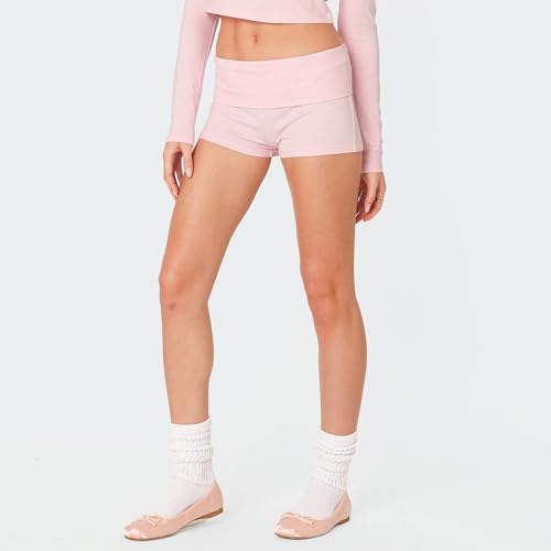 Image of Women Low Waist Lounge Shorts Fold Over Skinny Pajamas Shorts Summer Casual Pj Bottom Sleep Shorts