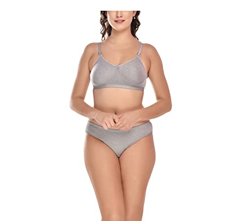 Image of Elina Women's Full Coverage Non Padded with Detachable Strap Cotton Hosiery Bra and Panty Set (Lovia Set)