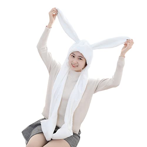 Sweet Hat Scarf Winter Warm Plush Hoodie Hat for Halloween New Year Thanksgiving White