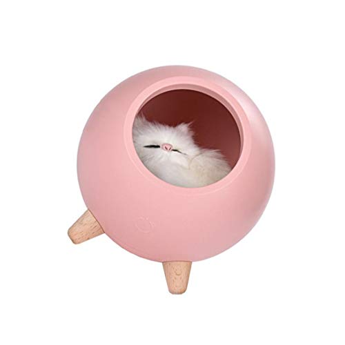 Preisvergleich Produktbild lujiaoshout Mini-Nachtlicht reizende Haustier-Haus-Licht-Lampe Simulation Katze Nachttischlampe Kugel-Licht-Licht Noten-Lampe 1PC Rosa