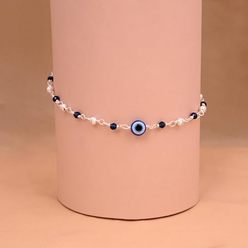 Image of OVANA 925 Sterling Silver Evil Eye Anklet for Women & Girls | Hallmarked 92.5 Pure Silver | Swarovski Evil Eye Bead | Adjustable Chain | Hypoallergenic | Gift for Birthday, Anniversary & Festivals