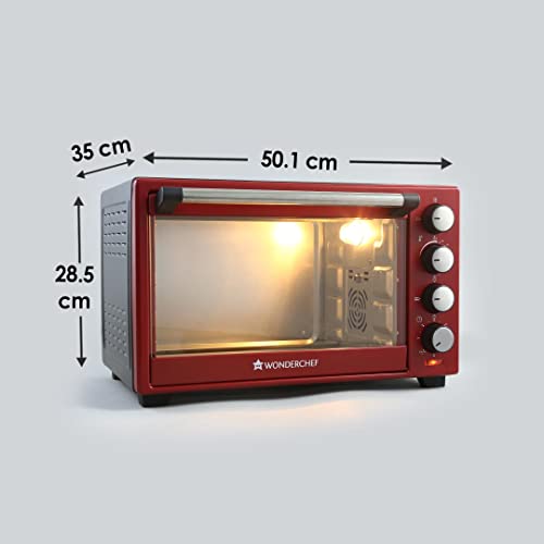 Image of Wonderchef Oven Toaster Griller (OTG) Crimson Edge - 28Litres - With Auto-Shut Off Heat-Resistant Tempered Glass Multi-Stage Heat Selection 2 Yrs Warranty 1600W RedBake Grill RoastEasy Clean