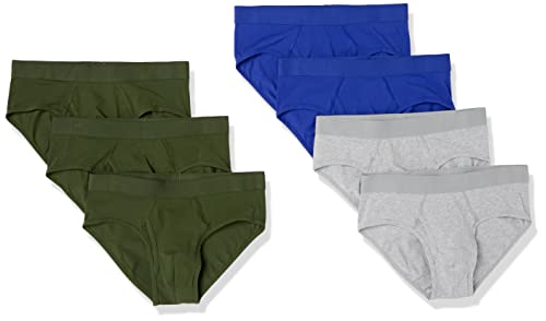 Amazon Essentials Men's Cotton Jersey Briefs, Pack of 7, Available in Big & Tall, Dark Olive/Royal Blue/Grey Heather, Medium