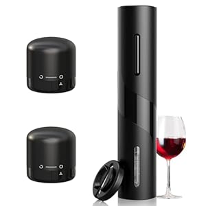 Saraudy Electric Wine Opener Set, Electric Wine Opener, with Foil Cutter, and 2 Wine Stoppers, Battery Powered Wine Opener, Electric Corkscrew for Wine, Ideal Gift for Party, Fathers Day Gift (Black)
