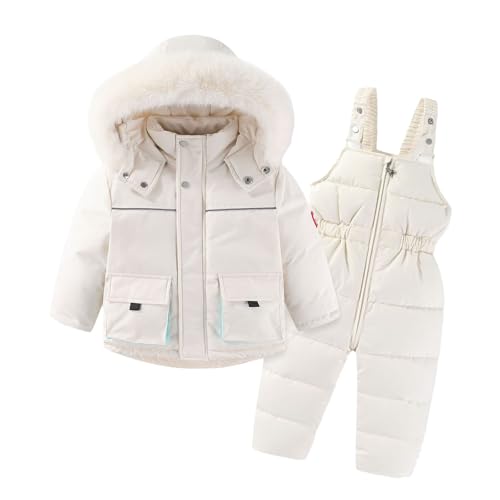 Kids Snowsuits 2 Suit Snowsuit Down Ski Suits Hooded Bib Pants Waterproof Ski Suits Thermal Overall Outdoor Warm Jumpsuits